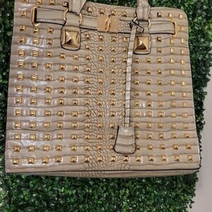 Gold Studded Beige Tote Bag
